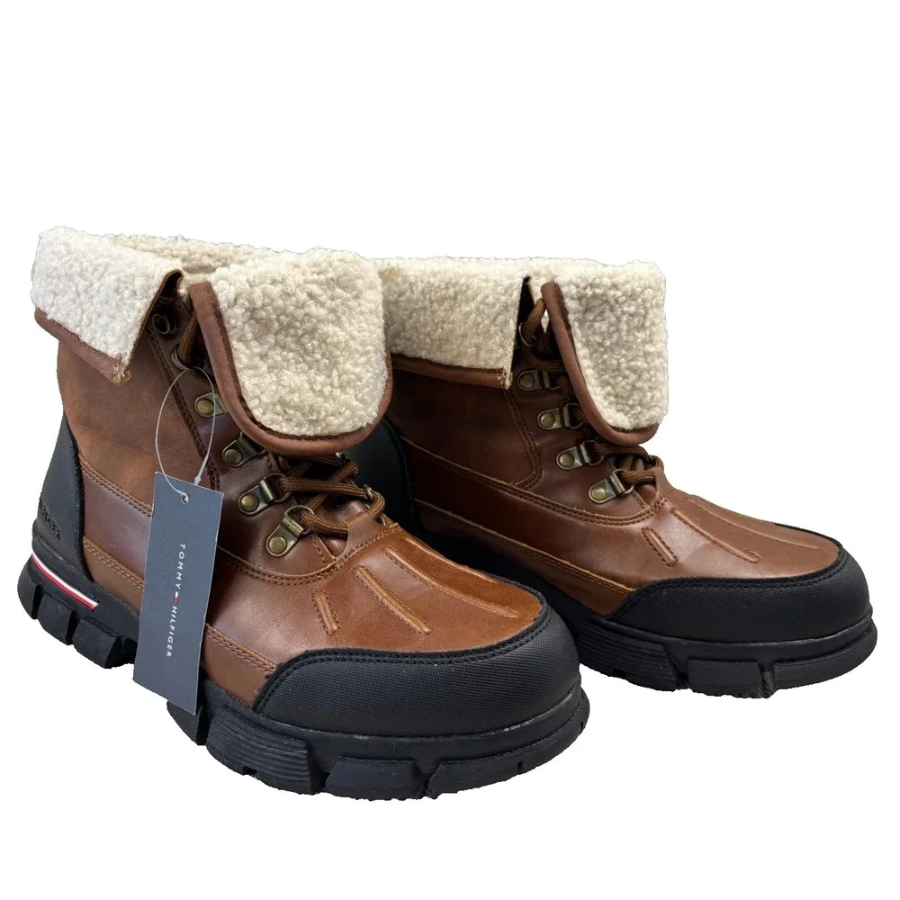Tommy Hilfiger Men's Idan Fur lined Winter Boot, Medium Brown, 10.5 T113